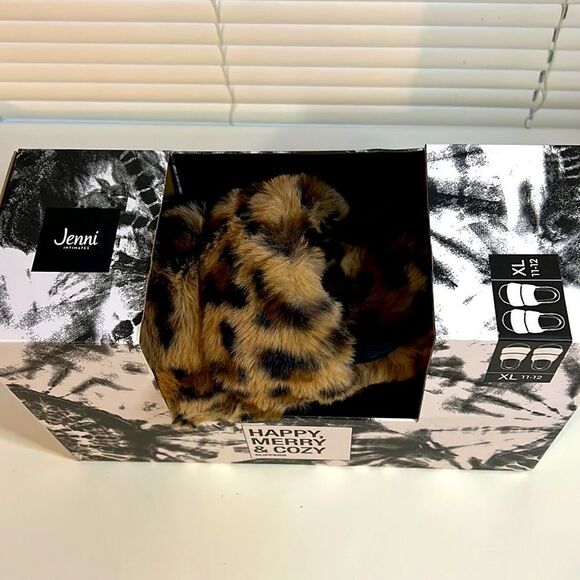 Jenni Intimates Leopard Print Fur Sandal Slippers Sz 11 - Picture 4 of 4